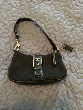 Coach Black Signature Jacquard mini Shoulder Bag with Silver-Tone Buckle